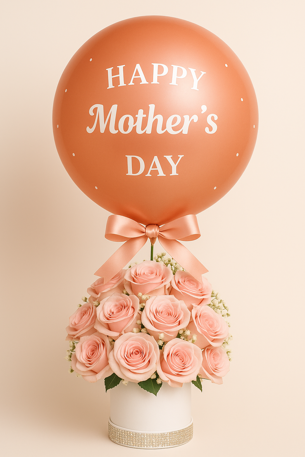 Round Balloon & Rose Flower Basket